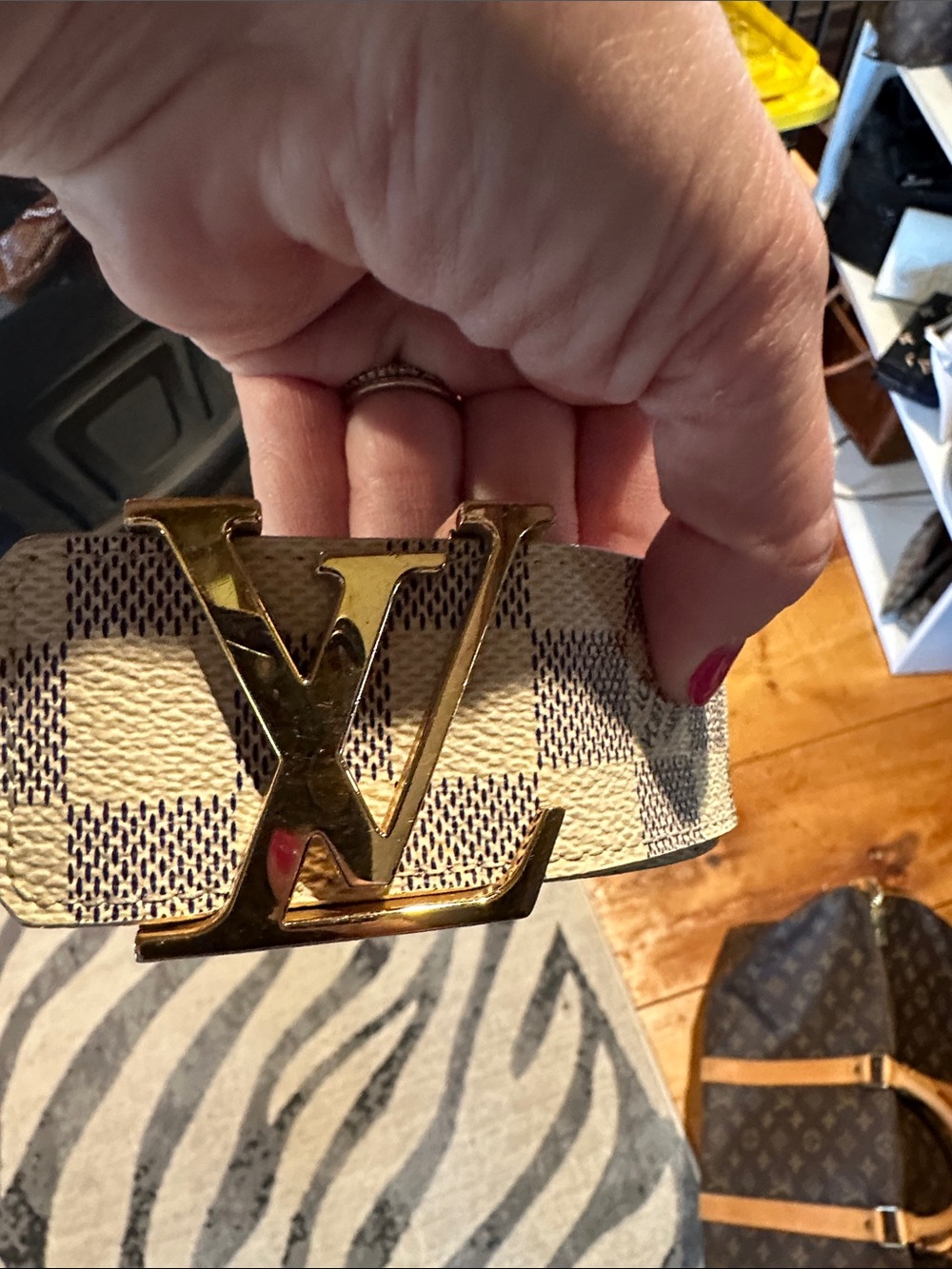 Louis Vuitton Damier Azur Canvas Belt with Gold LV Buckle